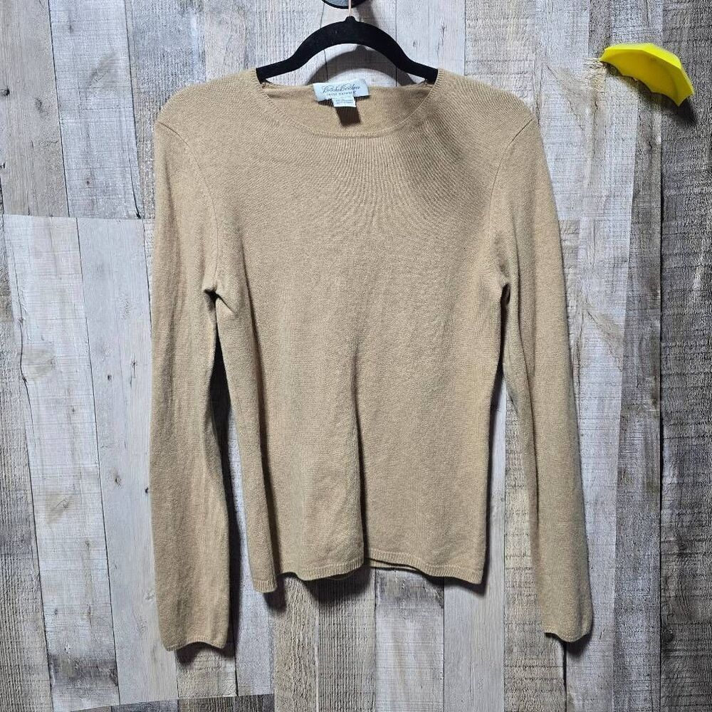 Brooks Brothers Cashmere Tan Sweater Medium Luxe Casual Basic Comfy Office Neutr
